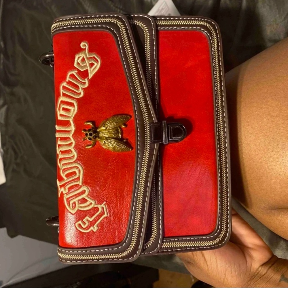Red Leather Wallet with Embroidered Logo
